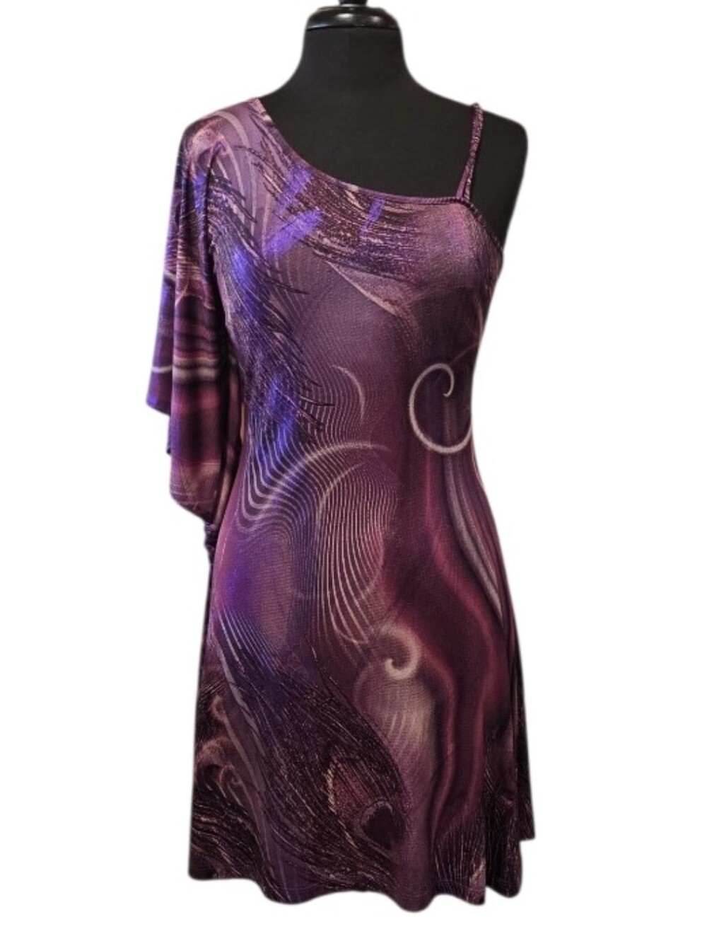 Vintage Y2K Bodycon Mini Dramatic Purple One Sleeve Printed Dress 2000s Party